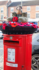 knitted post box topper for Remembrance Day in Yarm  North Yorkshire