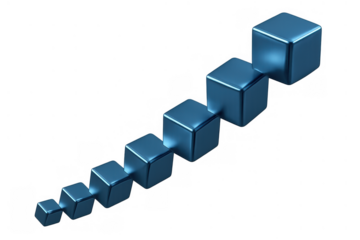 Growing business chart showing financial success and rising market achievement with blue 3d cubes on transparent background