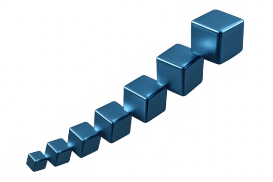 Growing business chart showing financial success and rising market achievement with blue 3d cubes on transparent background - Powered by Adobe