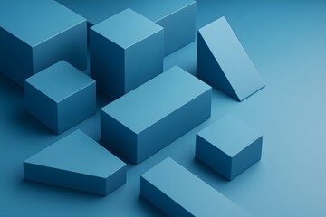 Obraz premium Abstract arrangement of blue geometric shapes and blocks