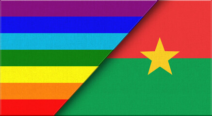 Flags of LGBT and Burkina Faso. LGBT and Burkina Faso National flags on Fabric