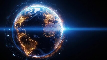 Earth from space with city lights and network connections around the globe - Powered by Adobe