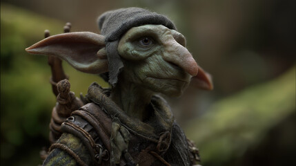 Obraz premium Little Green Explorer with Goggles and Staff