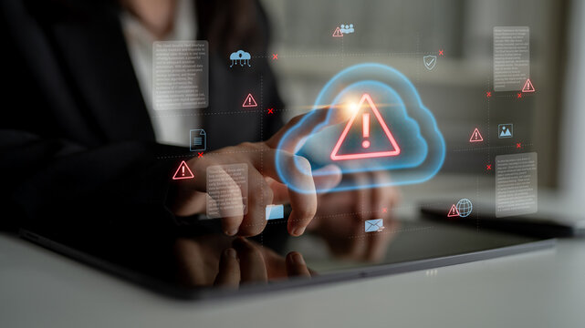 Cloud computing with alert icons and security elements, representing real-time threat detection, risk prevention, and digital infrastructure protection Parse