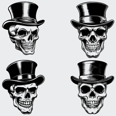 Skull With Top Hat SVG Bundle, Skull Head SVG, Hat SVG, Human Skull SVG, Skeleton SVG, Silhouette, Vector, Cutting File, Cricut, T-shirt, Death