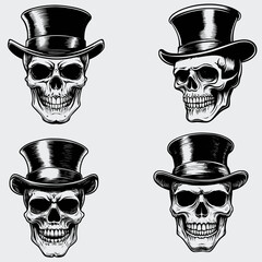 Skull With Top Hat SVG Bundle, Skull Head SVG, Hat SVG, Human Skull SVG, Skeleton SVG, Silhouette, Vector, Cutting File, Cricut, T-shirt, Death