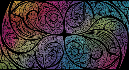 Colorful fractal design with intricate swirls and patterns on a black background creating symmetry ai generated