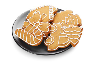 Tasty gingerbread cookies isolated on white. Christmas treat