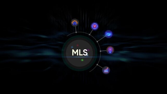 MLS acronym with abstract dark background and glowing circular interface machine learning system machine learning