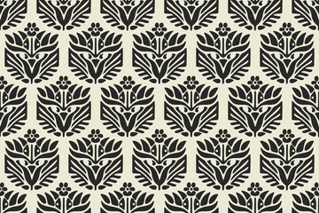 seamless patterns with floral. Oriental vector damask pattern. Ancient art of the Arabesque. Tribal ethnic texture. Ikat motif on the carpet. Aztec style. Indian rug. Gypsy, Mexican embroidery. © supachai