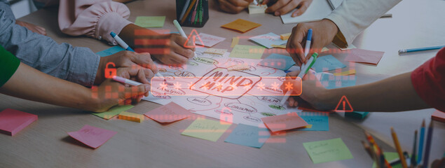 Engaging collaborative brainstorming session where participants craft a colorful mind map on a...