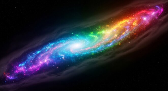 Vibrant rainbow spiral galaxy in deep cosmic space