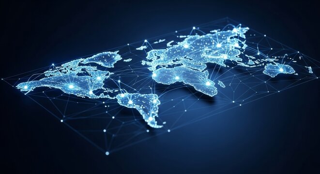Global network digital connectivity, world map technology background