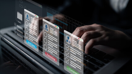 Digital interface displaying project tasks under Work Items, Processing, and Completed categories with Gantt chart timeline visualization Parse