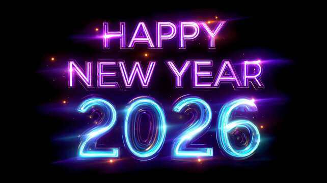 Celebrate a dazzling and electrifying 2026 New Year with vibrant neon lights and sparkling effects, ushering in a future of excitement and possibilities.