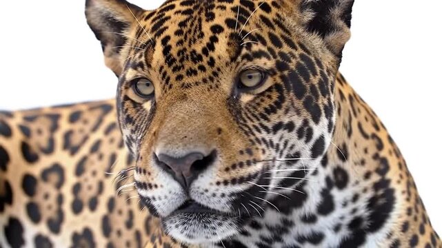 A close-up portrait of a majestic wild cat with a striking coat and piercing eyes