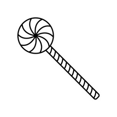 Lollipop. Black outline line silhouette. Editable strokes. Front and side view. Vector simple flat graphic illustration. Isolated object on a white background.
