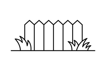Fence and grass icon. Fencing. Black outline linear silhouette. Editable strokes. Front view. Vector simple flat graphic illustration. Isolated object on a white background.
