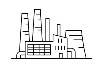 Factory icon. Black outline linear silhouette. Editable strokes. Front view. Vector simple flat graphic illustration. Isolated object on a white background.