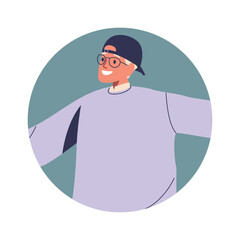Smart teenage guy round frame
