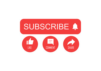 Subscribe button and bell icon, like comment subscribe buttons for Youtube Stock Vector