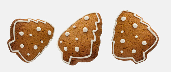 New Year's festive gingerbread cookies on a white isolated background