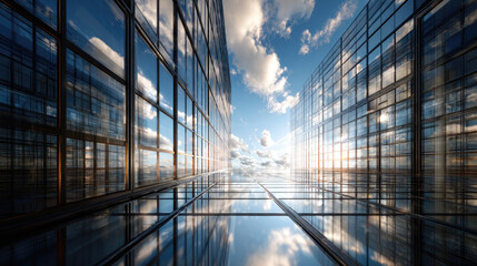 Abstract glass and light architecture symbolizing cloud computing and seamless data connection
