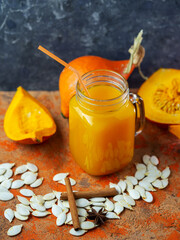 Pumpkin juice in a mason jar