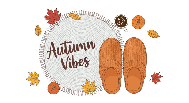 Cozy autumn vibes with stylish tan loafers and falling leaves decoration