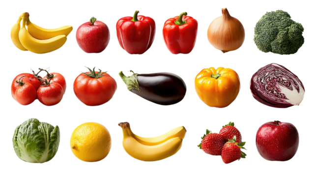 Colorful Harvest: A vibrant medley of fresh, ripe produce, showcasing a diverse selection of fruits and vegetables. Perfect for promoting healthy eating.