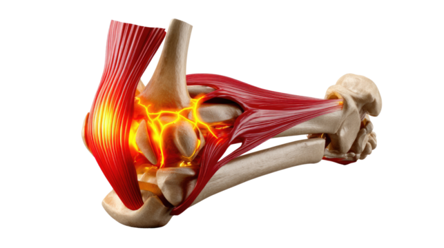 The Painful Anatomy: A detailed, high-contrast illustration vividly depicts the intricate anatomy of an ankle experiencing severe pain, highlighting the complex network of bones, muscles, and nerves.
