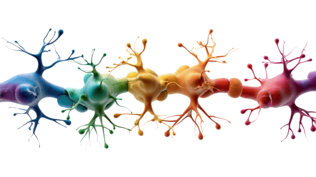 Neural Symphony: A vibrant display of neurons in a spectrum of colors, showcasing the intricate beauty and complexity of the brain's cellular network.