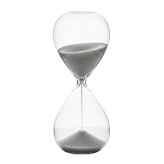 Classic glass hourglass with flowing sand and transparent background