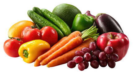 Vibrant Freshness: A colorful arrangement of nature's bounty, showcasing an array of fresh, ripe fruits and vegetables, each a testament to health, vitality, and the pleasures of the natural world.