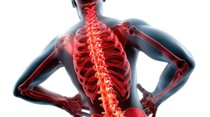 Human anatomy - Focus on the back and spinal: A medical illustration highlights the human spinal column, accentuating the skeletal structure of the back.
