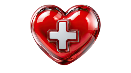 Heart Health Icon: A radiant red heart, symbolizing life, love, and vitality, is emblazoned with a striking white cross, representing health, medicine, and wellness.