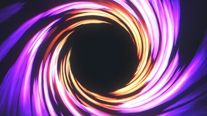 Colorful swirling vortex with glowing purple and orange light trails forming a dynamic abstract tunnel. Ideal for sci-fi intros, energetic motion backgrounds, music visuals, and futuristic digital des - Powered by Adobe