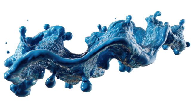Vivid Blue Splash: An dynamic display of liquid, captured in mid-air, a vibrant cascade of azure hues that evokes creativity and fluidity, symbolizing art and design.