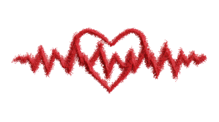 Heartbeat Rhythm: A striking red heartbeat rhythm pulses across the canvas, formed around a heart symbol, suggesting vitality, health and life.