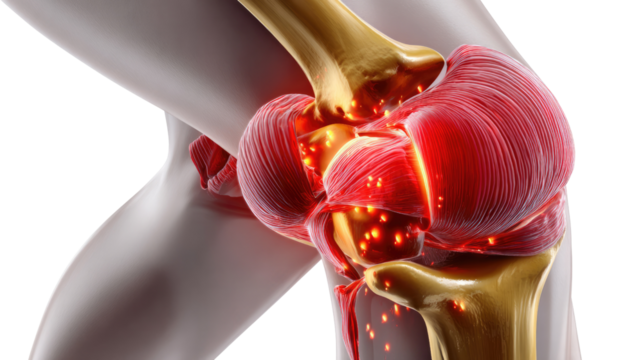 Medical depiction of Knee: A detailed medical illustration showcasing the intricate anatomy of the knee, highlighting bones, cartilage, and surrounding structures, representing anatomical structure.