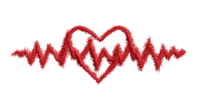Heartbeat Rhythm: A striking red heartbeat rhythm pulses across the canvas, formed around a heart symbol, suggesting vitality, health and life.