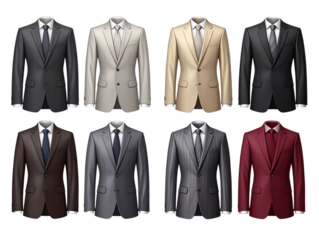 Realistic Business Suit Jacket Mockup Set in Multiple Colors with Ties
