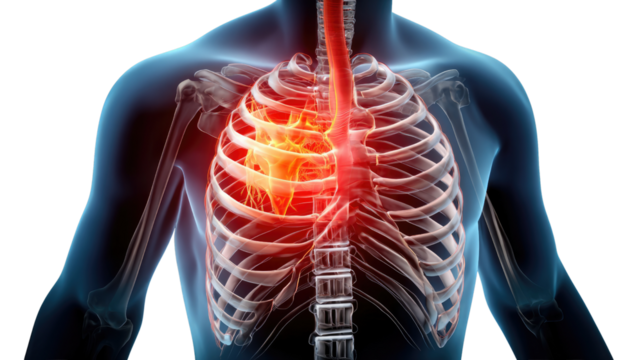 Anatomical Insight: Exploring the human torso with a focus on internal organs. The image reveals a detailed perspective of the rib cage and esophagus.