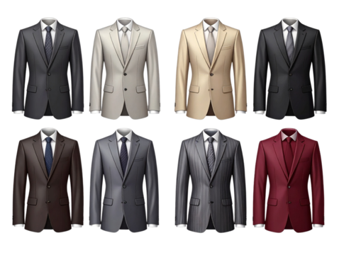  Realistic Business Suit Jacket Mockup Set in Multiple Colors with Ties - Powered by Adobe