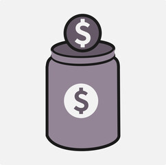 Money Donation Jar Savings Icon, Tip Jar