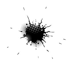 Black blot isolated on white background. Hand drawn. Not AI, vector illustration.