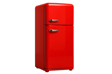 Bright Red Modern Refrigerator on Transparent Background