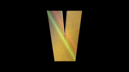Realistic gold letter V animation shiny metallic rotation on black background, ideal for branding visuals.