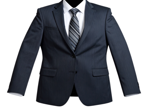 Formal Men's Business Suit Jacket with Shirt and Striped Tie