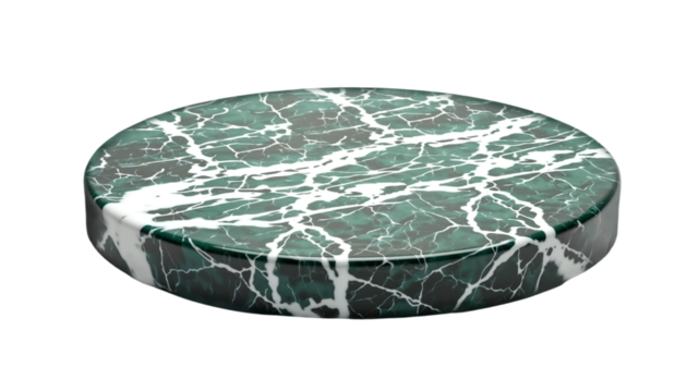 Empty round green marble podium isolated on transparent background